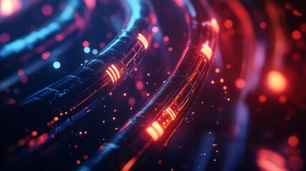 Obraz premium Glowing data cables transferring information. Technology background