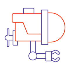 Vector icon for Robotic Arm with Tools. Hand-drawn icon of a robotic arm equipped with mechanical tools for precision tasks in manufacturing.