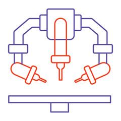 Vector icon for Robotic Arms Assembly. Hand-drawn icon showing robotic arms assembling components for automated manufacturing processes.