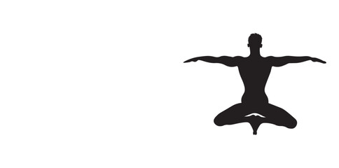 Yoga pose man silhouette vector art illustration isolated on white background.