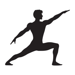 Yoga pose man silhouette vector art illustration isolated on white background.