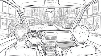 A Sketchy Drive Through a Bustling City
