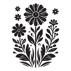 flower plant. black shape silhouette vector design