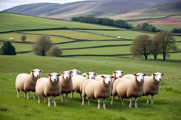 Fototapeta premium Vibrant Sheep Essence in Picturesque Pastures Modern Print Design