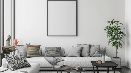 Modern Home Room Interior with empty frame AI generated image