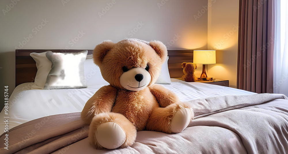 Wall mural Teddy bear doll on the bed