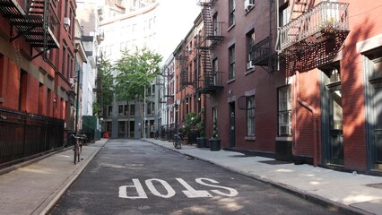 New York City building architecture. Urban residential house exterior. Real estate property in USA....