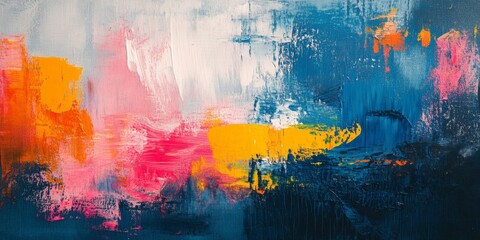 Fototapeta premium Abstract canvas in artist's studio, unfinished artwork with blurred background elements, vibrant colors, creative atmosphere, artistic process