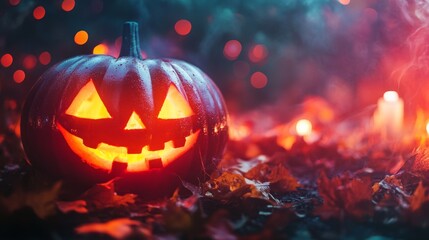 Obraz premium Halloween pumpkin with copy space. Festive Halloween background