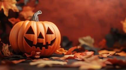 Fototapeta premium Halloween pumpkin with copy space. Festive Halloween background