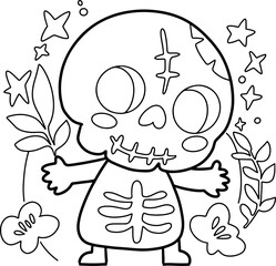Coloring Halloween cartoon ghost cute hand drawn elements