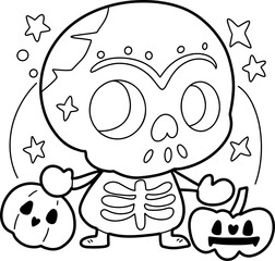 Coloring Halloween cartoon ghost cute hand drawn elements