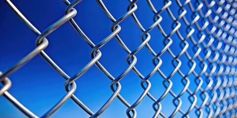 Fototapeta premium Close up of chain link fence against blue background, chain link, fence, close up, metal, security, boundary, protection, steel