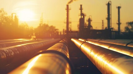 Golden Pipes in Refinery Sunset