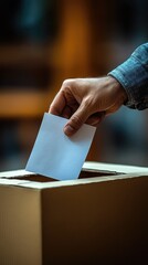 Fototapeta premium Woman is putting ballot paper in vote ballot box