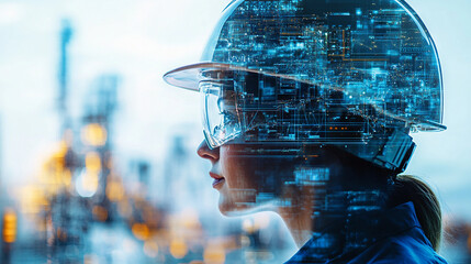 Double exposure Engineer hardhat ensures the use of machine learning for enhanced customs clearance processes.