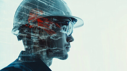 Double exposure Engineer hardhat ensures the use of machine learning for enhanced customs clearance processes.