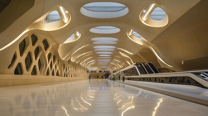 The sleek, modern lines of the Riyadh Metro station, showcasing Saudi Arabia's cutting-edge architecture