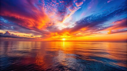 Obraz premium Vibrant sunset casting golden hues over a calm sea, sunset, sea, ocean, water, horizon, dusk, evening, sky, clouds