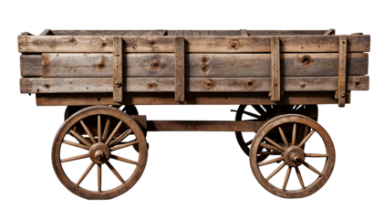 Old wooden cart isolated on transparent background vintage wagon