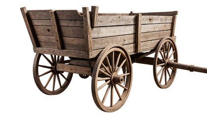 Old wooden cart isolated on transparent background vintage wagon