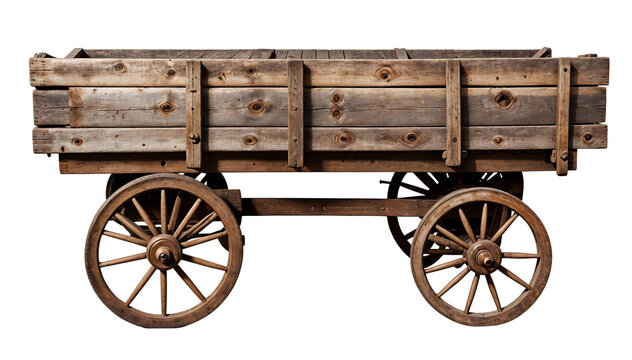 Old wooden cart isolated on transparent background vintage wagon