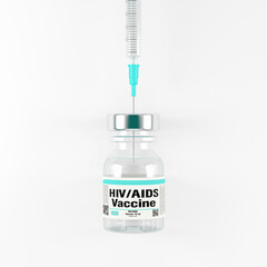 3d rendering of fictional HIV - AIDS vaccine doses and syringe on white background - HIV - AIDS vaccine.