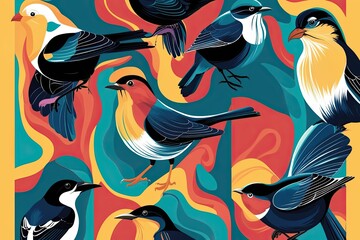 Obraz premium Vibrant Abstract Nature Art Featuring Expressive Bird Lives