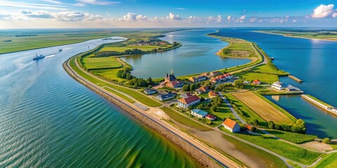Aerial view of the Brouwersdam in Zeeland, Netherlands , Brouwersdam, Zeeland, Netherlands, aerial, coastline, water, sea