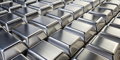 Obraz premium Abstract background of silver bars stacked closely together, finance, wealth, investment, precious metal, bullion