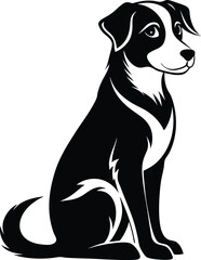 Sitting Dog Silhouette - Canine Illustration in Black and White