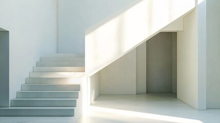 Obraz premium Serene Minimalist Staircase with Clean Lines and Soft Shadows in Quiet Home