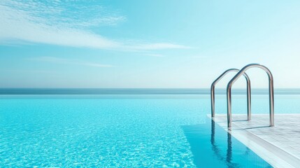 Obraz premium Serene Oasis: Minimalist Design Swimming Pool Reflecting Tranquil Sky