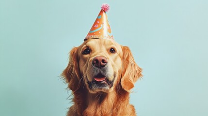 Happy Birthday Companion - Minimalist Golden Retriever in Party Hat on Pastel Background | Transparent Design for Celebrations