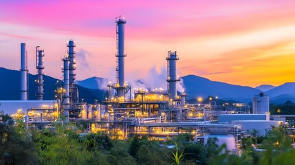 Fototapeta premium Industrial complex at sunset.