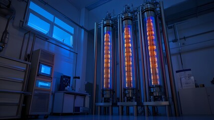 Obraz premium Industrial equipment with glowing tubes