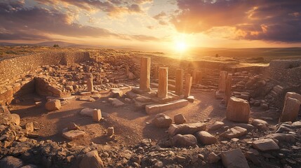The historical site of Gobegli Tepe in Turkey, with its ancient megalithic structures and carvings