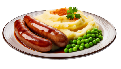 Bangers and Mash with Gravy and Peas