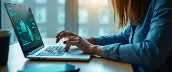 Woman Working on Laptop with Data Analytics
