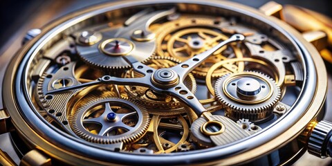 Exquisite close-up image of intricate luxury watch mechanical movement, luxury, watch, mechanical, movement, close-up