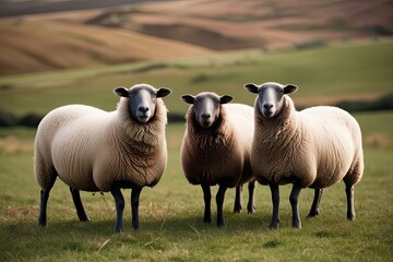 Fototapeta premium Serene Landscapes Featuring Lively Sheep with Rich Textures and Aesthetic Backdrops