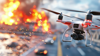 drone captures dramatic scene of explosion, showcasing impact of environmental crises and disasters. fiery background emphasizes urgency and need for responsible action