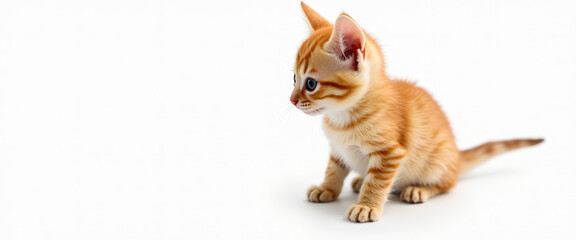 Adorable Ginger Kitten Looking to the Side on White Background