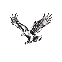 Naklejka premium a black and white drawing of an eagle flying