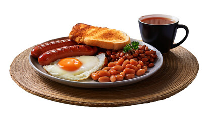 Traditional English Breakfast with Eggs isolated on transparent background