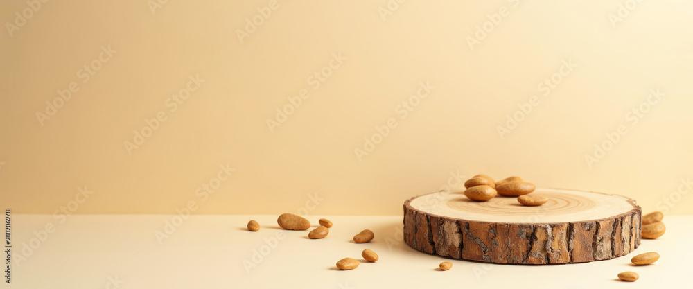 Wall mural Wooden Log Slice With Stones