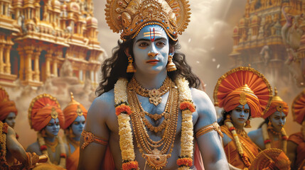 Obraz premium Bhagwan Ram in Ayodhya concept