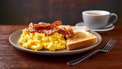 breakfast plate with bright  scrambled eggs