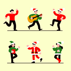 flat cute cartoon people in christmas vector for elements, clipart and sticker
