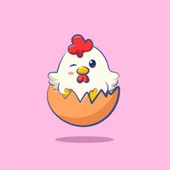 cute cartoon character hatched chicken with a wink vector design